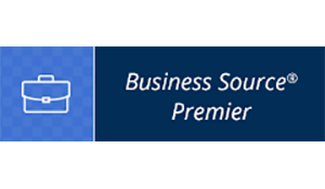 Logo with a briefcase icon and the text "Business Source Premier" on a blue background.