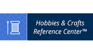 Icon of a spool and needle, text: "Hobbies & Crafts Reference Center™" on a blue background.