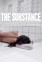 Person lying on a tiled floor with "The Substance" text above.