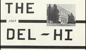Black and white cover with "THE DEL-HI 1963" text and a small building photo.