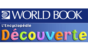 World Book Encylopédie Découverte logo with colorful text on a blue background.