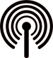 A black wireless signal icon with concentric circles and a central vertical line.