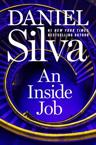 Book cover for "An Inside Job" by Daniel Silva, featuring a spiral staircase.