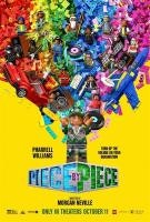 Colorful LEGO pieces and mini-figures forming a tree-like shape on a yellow background with text "Piece by Piece."