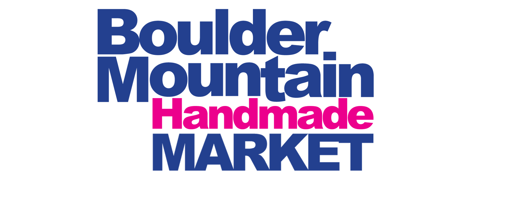 Text: "Boulder Mountain Handmade MARKET" in blue and pink.