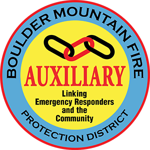 Boulder Mountain Fire Protection District Auxiliary logo with linked chains and text "Linking Emergency Responders and the Community."