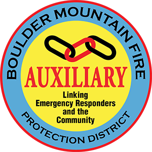 Boulder Mountain Fire Protection District Auxiliary logo with linked chains and text "Linking Emergency Responders and the Community."