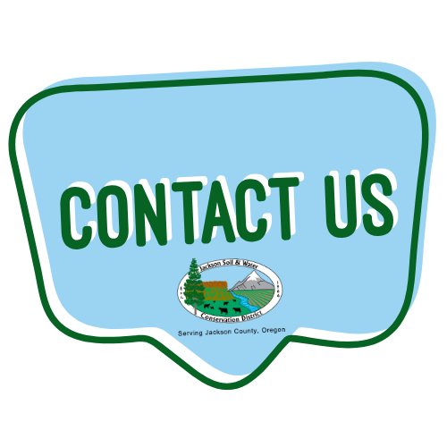 Contact Us text in a speech bubble with a Jackson Soil & Water Conservation District logo.