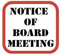 A sign reads "NOTICE OF BOARD MEETING" within a red-bordered rectangle.