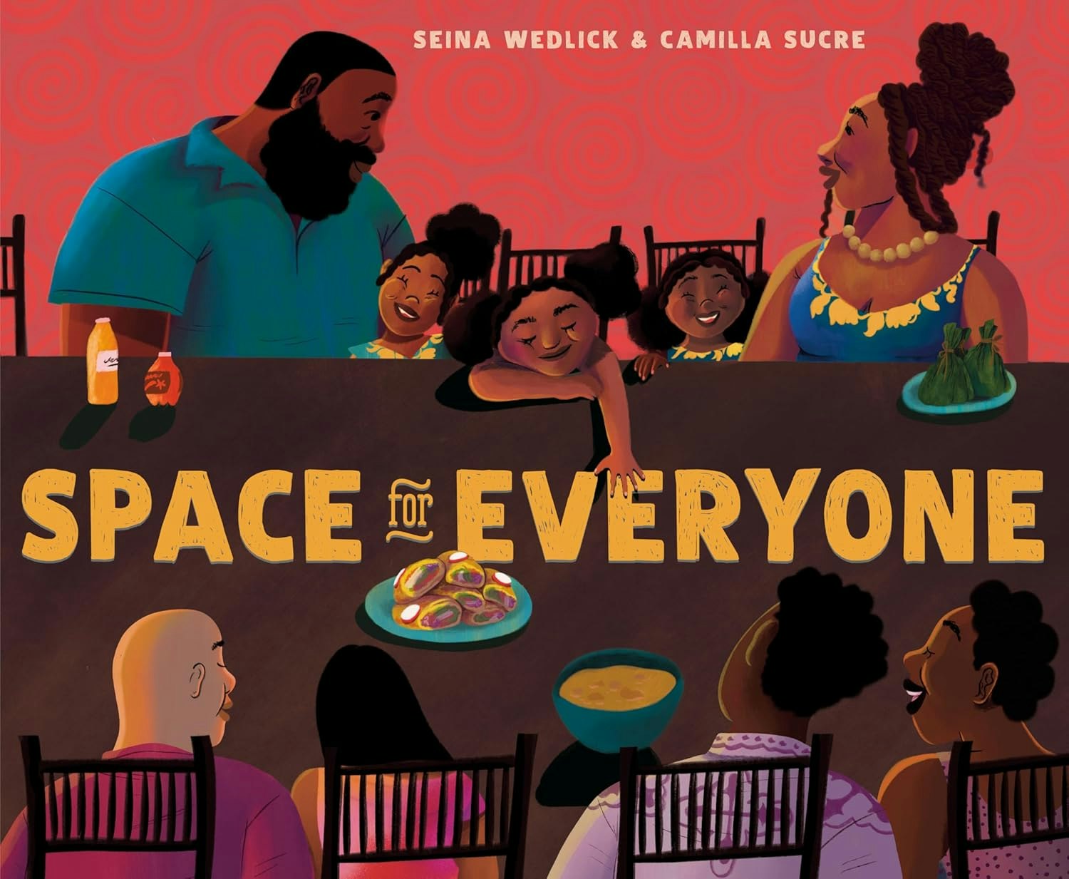 Illustration of a diverse family around a dinner table with the text "Space for Everyone."
