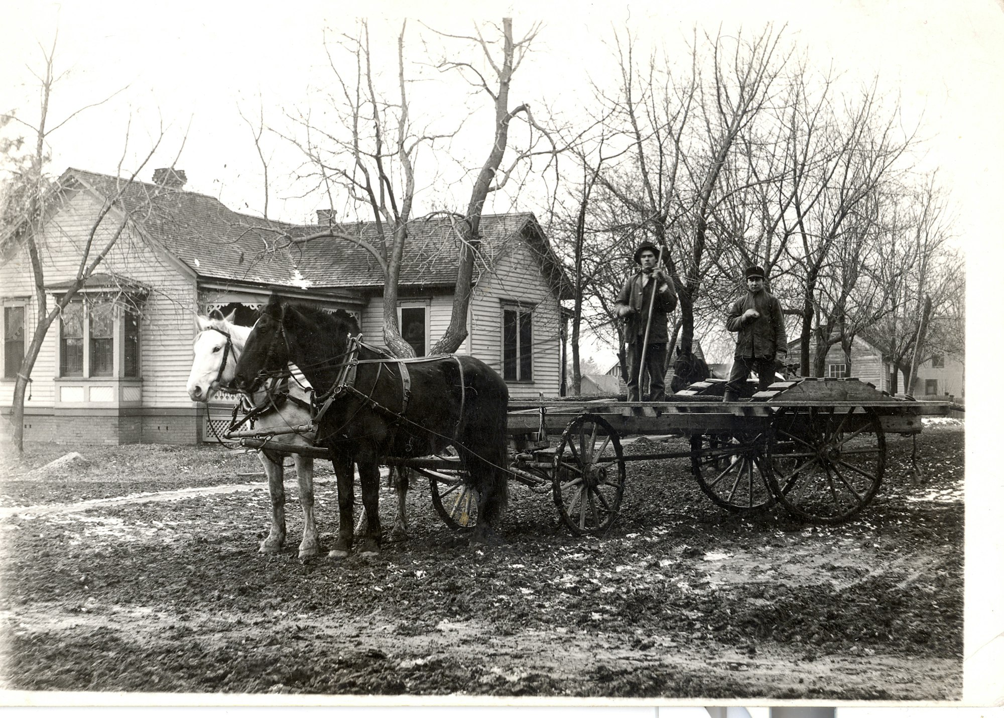 May contain: machine, spoke, transportation, vehicle, wagon, person, wheel, horse cart, animal, horse, and mammal