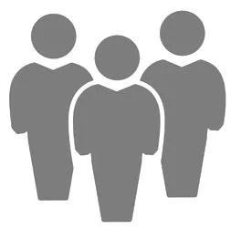 Three grey silhouette figures standing together.
