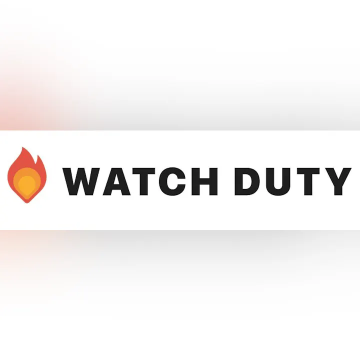 The image features the text "WATCH DUTY" with a stylized flame graphic, suggesting a theme of vigilance or alerts.
