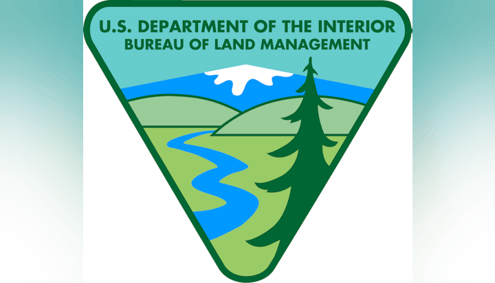 Logo of the U.S. Department of the Interior Bureau of Land Management with a landscape and tree design.