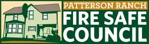Logo of "Patterson Ranch Fire Safe Council" with a house and trees.