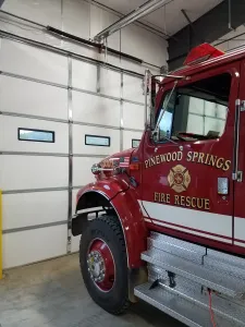 Photo of a fire truck in a garage