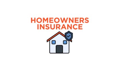 A house icon with a shield and the text "Homeowners Insurance" above it.