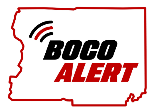 A logo with "BOCO ALERT" inside a red-outlined Iowa state shape with a Wi-Fi signal icon.