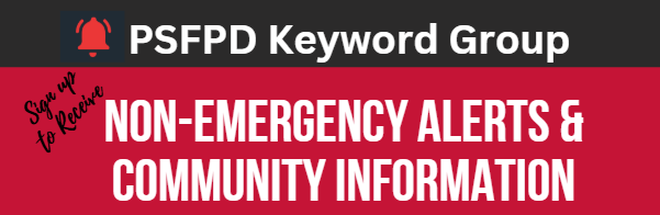 PSFPD Keyword Group offers sign-up for non-emergency alerts and community information.