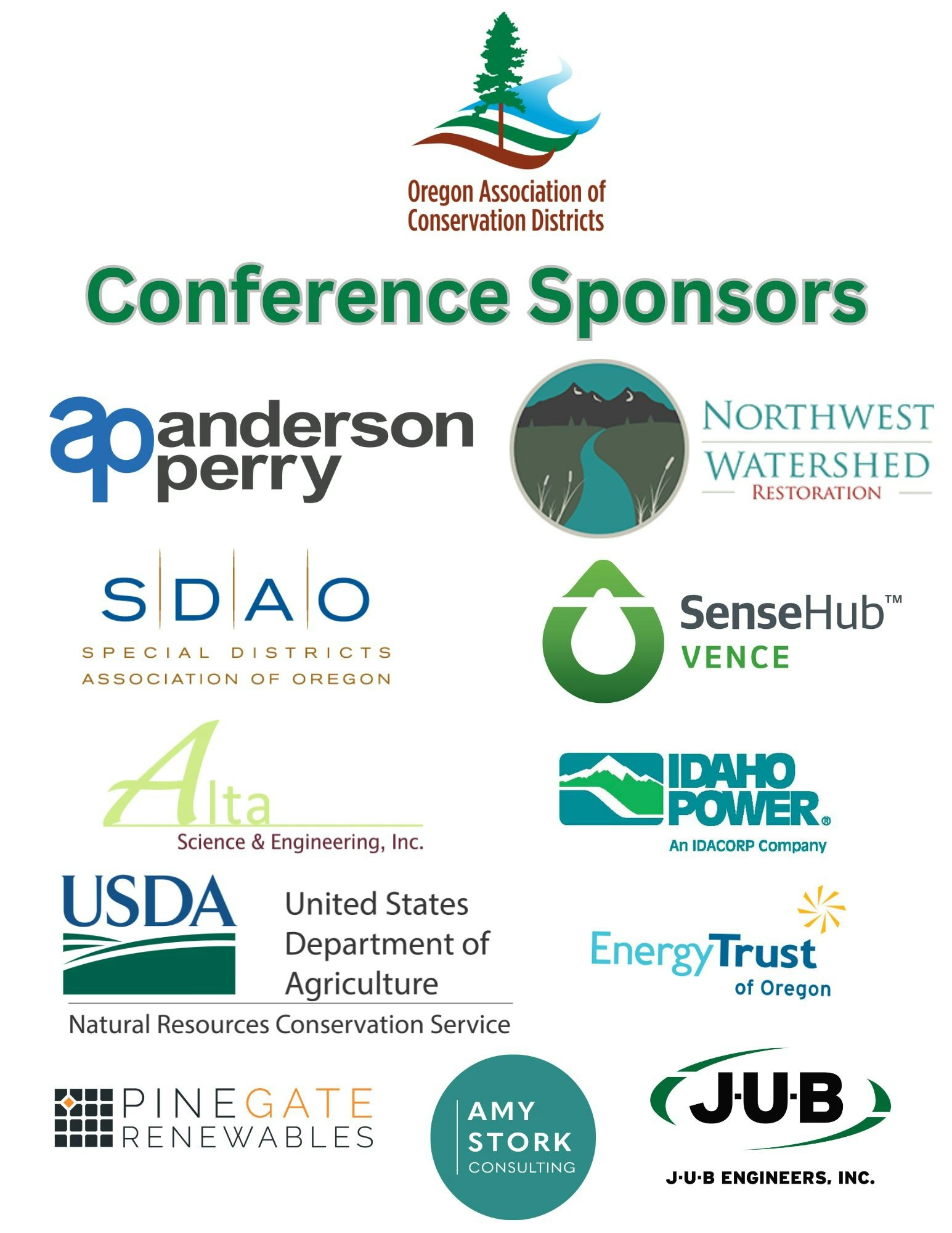 Logos of sponsors for the Oregon Association of Conservation Districts Conference.