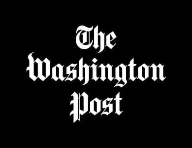 The image features the logo of "The Washington Post" displayed in a stylized font against a black background.
