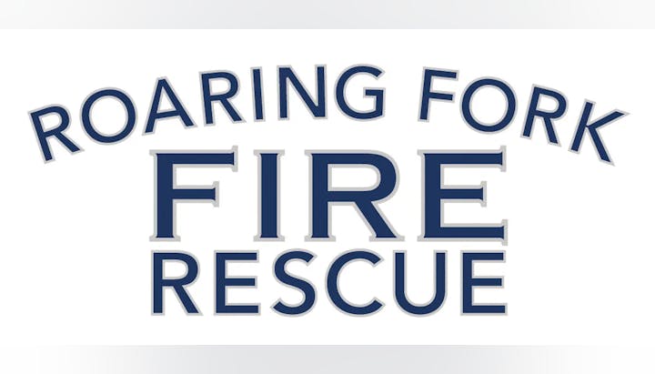 Text logo for "Roaring Fork Fire Rescue" with blue stylized lettering.