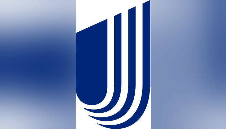 A blue logo with stylized, curved lines.