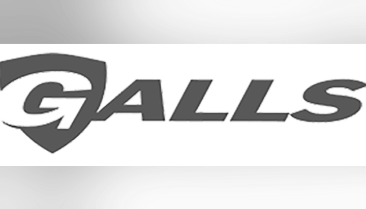 The image displays the logo of "GALLS" in stylized metallic grey lettering on a transparent background.