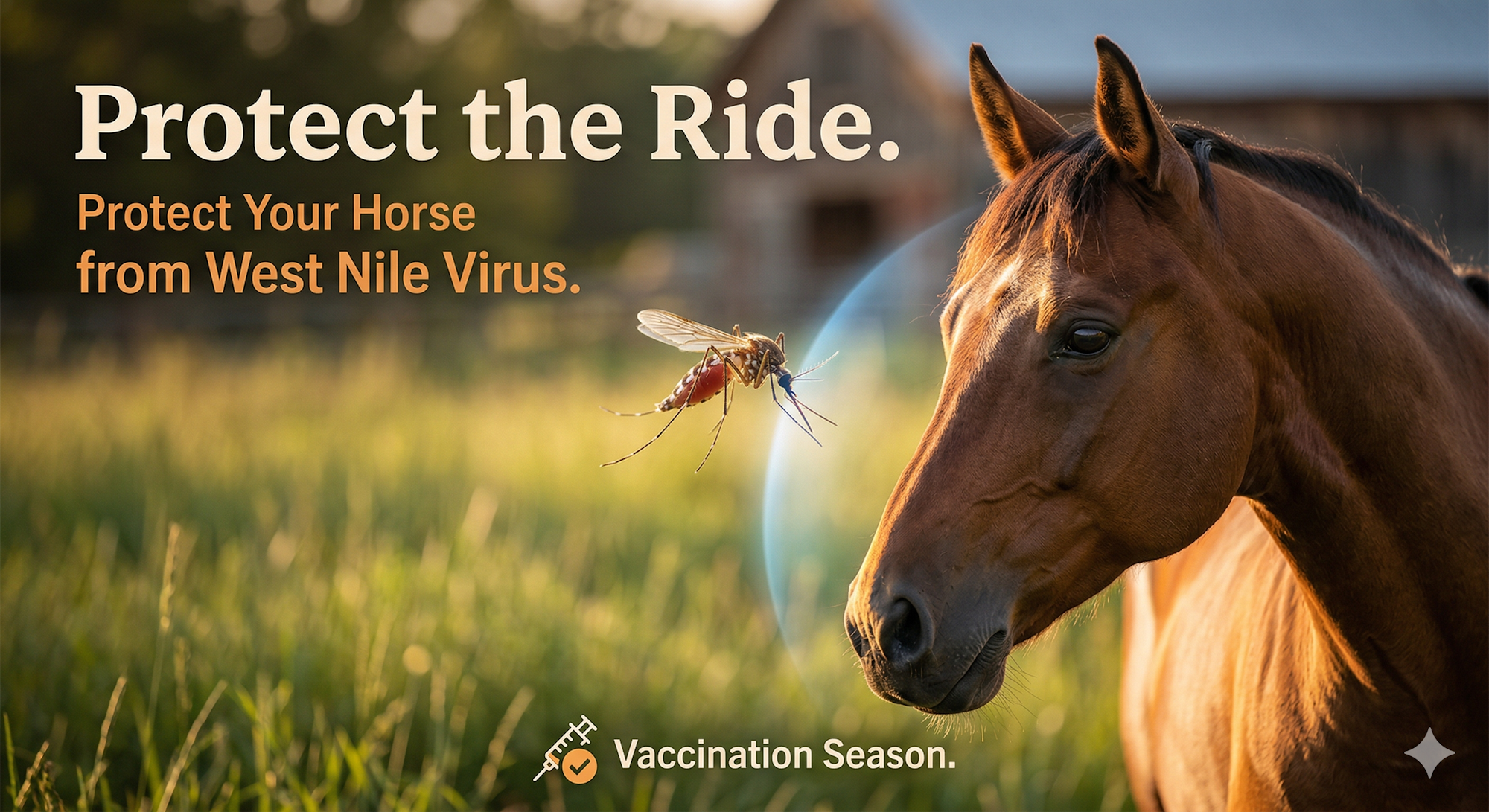 The image promotes horse vaccination against West Nile Virus