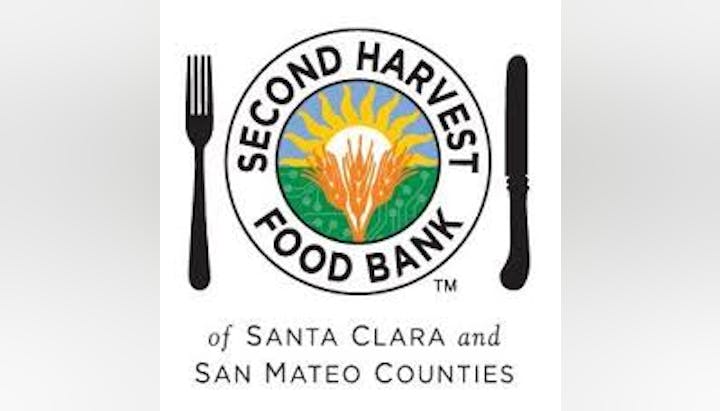 Logo of Second Harvest Food Bank with a fork on the left, a sunflower in the center, and a knife on the right.
