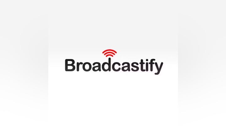 The image shows the word "Broadcastify" with a red broadcast signal icon above it.