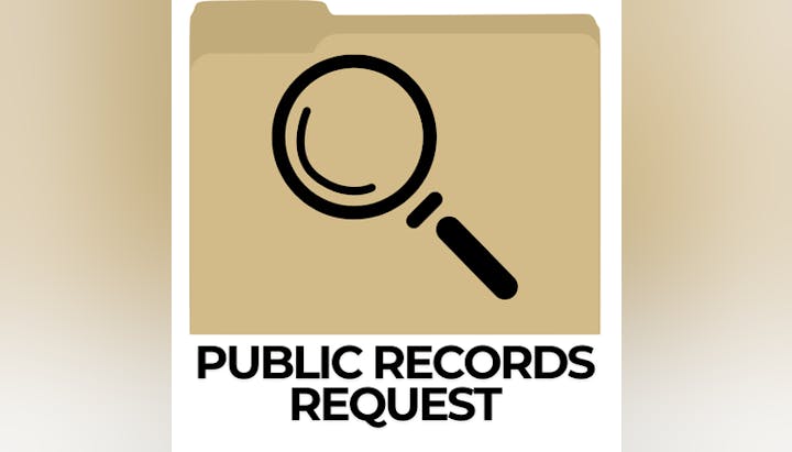 Folder icon with magnifying glass, text "PUBLIC RECORDS REQUEST" below.