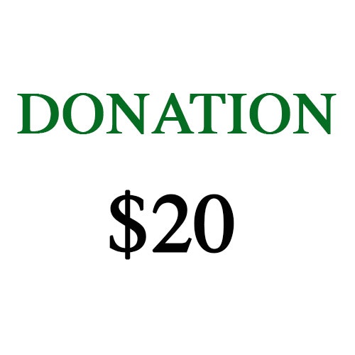 A graphic with the word "DONATION" in green and "$20" below it.