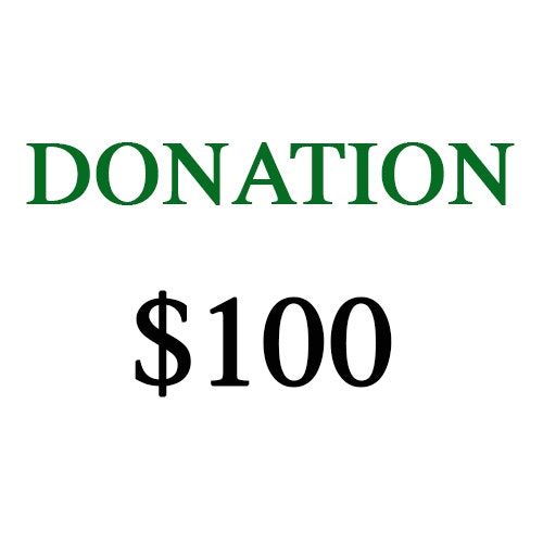 The word "DONATION" in green with "$100" below it.