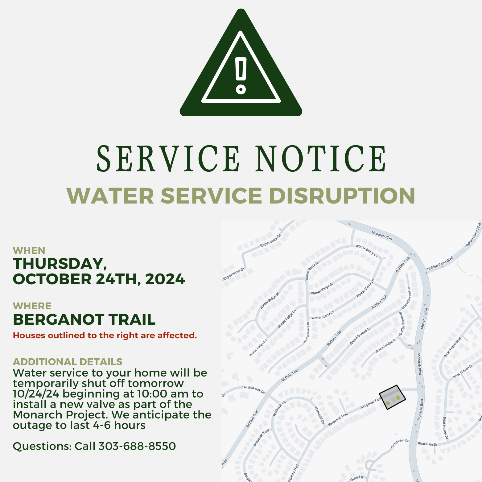 Service Disruption: Latest Fault Updates Berganot Trail Service Disruption - Castle Pines North Metropolitan