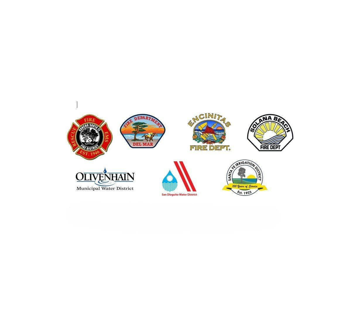 Various fire department and water district logos including Encinitas, Solana Beach, Del Mar, Olivenhain, and San Dieguito.
