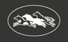 A logo with three silhouetted horses running inside an oval.