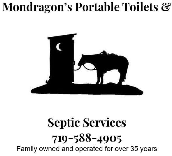 An ad for Mondragon’s Portable Toilets & Septic Services, featuring a phone number and stating they're family-owned for over 35 years.