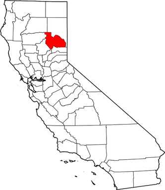Map of California highlighting Plumas County in red.