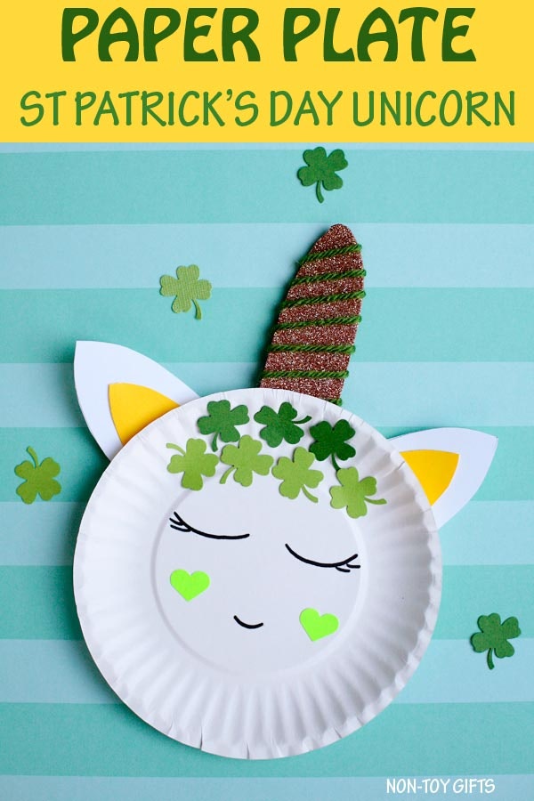 St. Patrick's Day Unicorn made from a paper plate