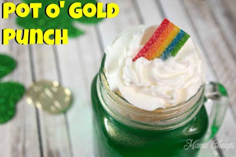 Pot o' Gold punch with whipped cream and airheads extremes candy on top
