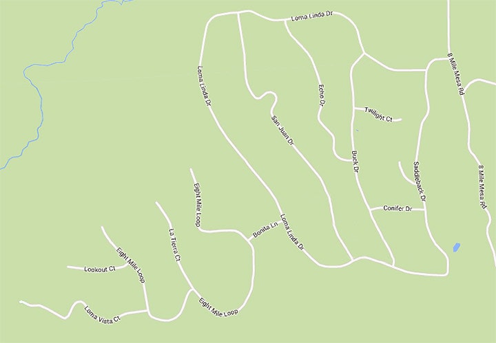 A map showing a network of residential streets and cul-de-sacs.