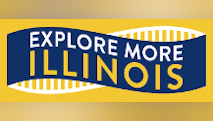 A logo with the text "Explore More ILLINOIS" on a yellow and blue background.