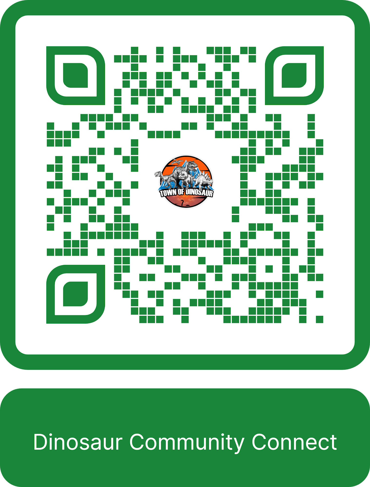 The image features a QR code labeled "Dinosaur Community Connect."