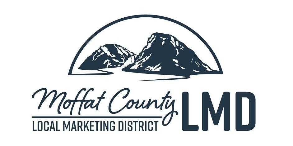 Logo with mountains and text: "Moffat County Local Marketing District LMD".