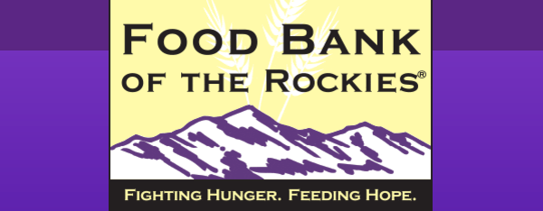 Logo of "Food Bank of the Rockies" with mountains, wheat, and the slogan "Fighting Hunger. Feeding Hope."