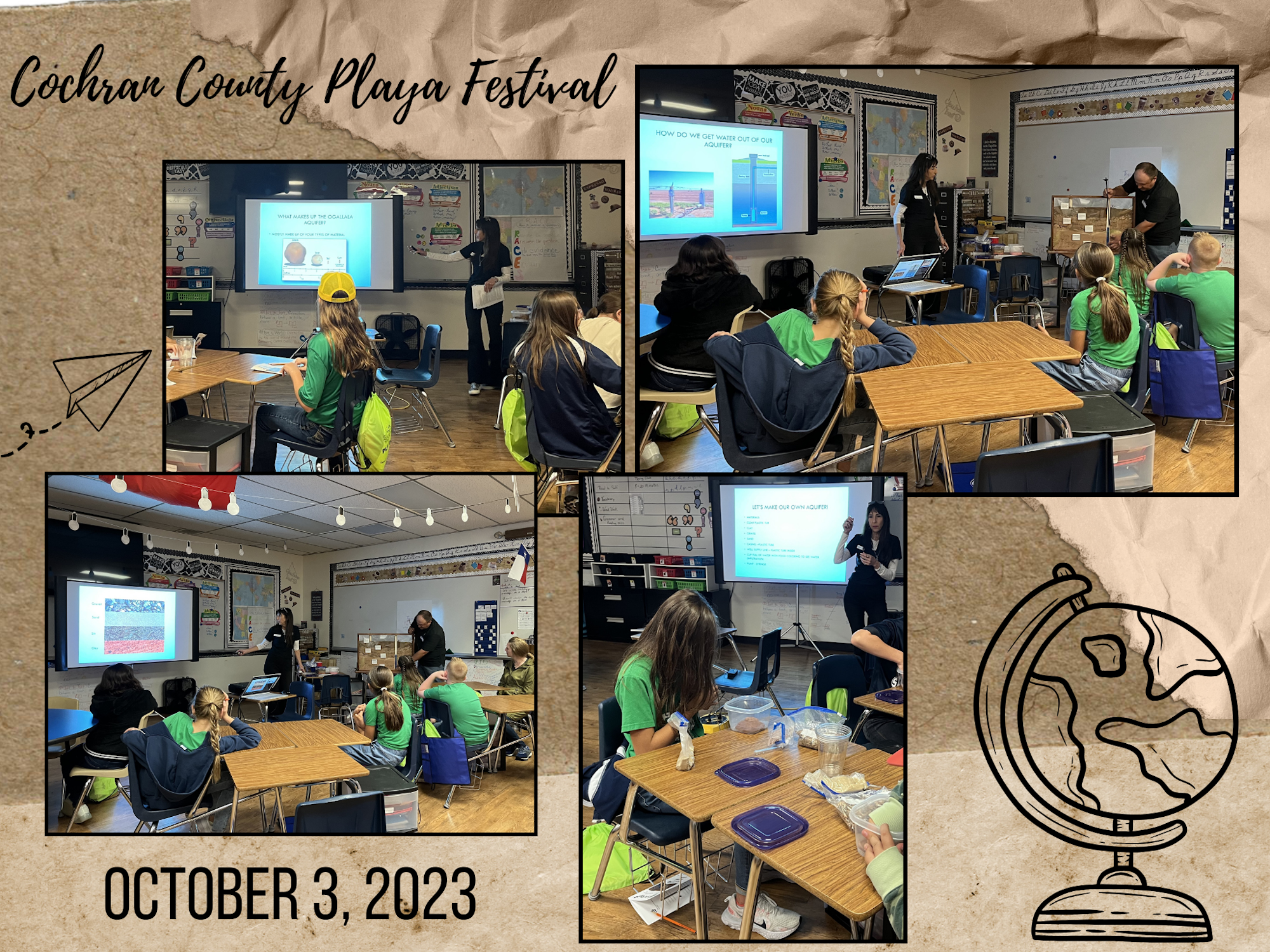 Students participate in a presentation about aquifers at the Cochran County Playa Festival on October 3, 2023.