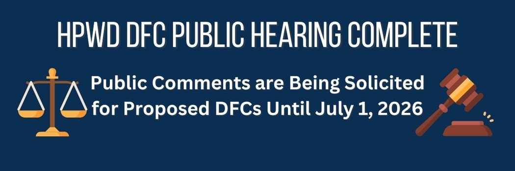 The image announces the completion of a public hearing and solicits comments on proposed DFCs until July 1, 2026.