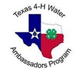 A logo of the Texas 4-H Water Ambassadors Program featuring a map of Texas, a blue star, and a green clover.