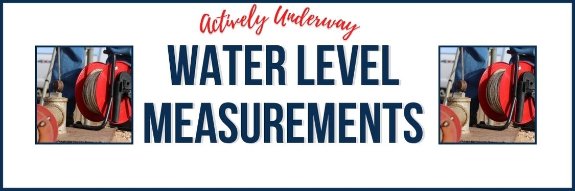 The image features a banner about "Water Level Measurements" with visuals of equipment used for measuring water levels.